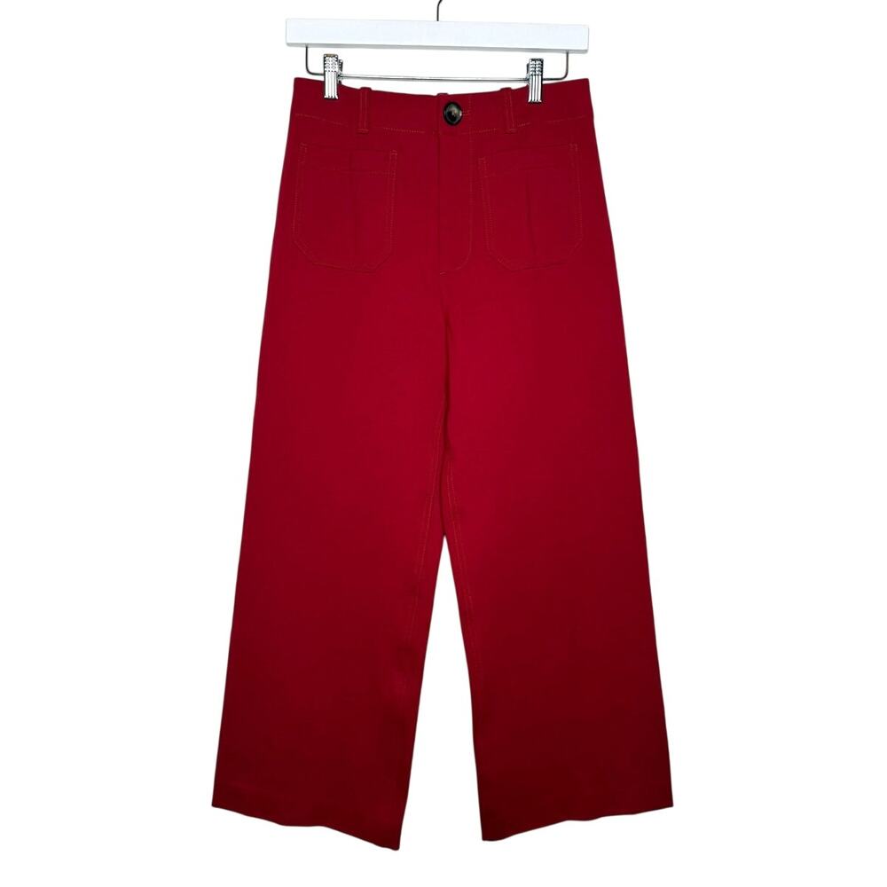 Anthropologie Wide Leg Red Pants | High Waisted Tailored Stretch | Modern Chic - Picture 1 of 9